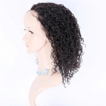 12in Natural Color Curly Remy Hair, Full Lace Wig