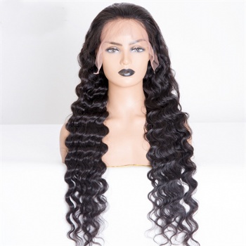 30in Natural Color Curly Virgin Hair, Full Lace Wig