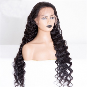 30in Natural Color Curly Virgin Hair, Full Lace Wig