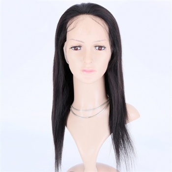 14in Natural Color Straight Virgin Hair, Full Lace Wig