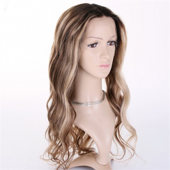 18in Dark Rooted Brown Mix Blonde , HD Full Lace Wig