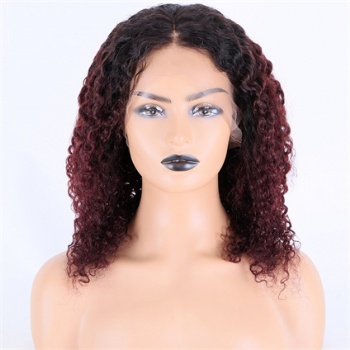 14in Dark Rooted Red Wine Curly, Full Lace Wig