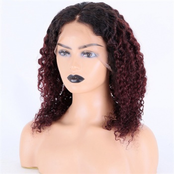 14in Dark Rooted Red Wine Curly, Full Lace Wig