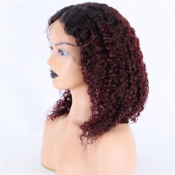 14in Dark Rooted Red Wine Curly, Full Lace Wig