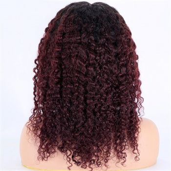 14in Dark Rooted Red Wine Curly, Full Lace Wig