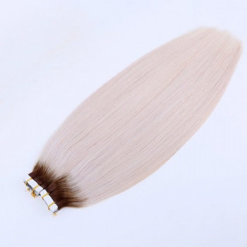 White with Brown Roots Tape in Hair Extension