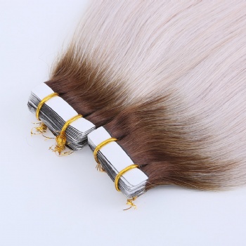 White with Brown Roots Tape in Hair Extension