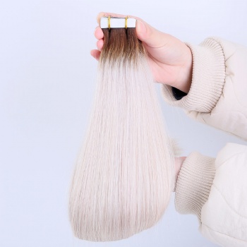 White with Brown Roots Tape in Hair Extension