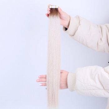 White with Brown Roots Tape in Hair Extension