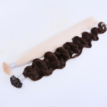 Color 4 Medium Dark Brown Wavy Keratin U-tip Hair Extension