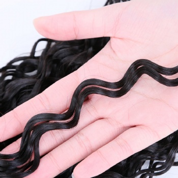 Remy Hair Curly Natural Black Machine Made Weft