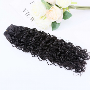 Remy Hair Curly Natural Black Machine Made Weft