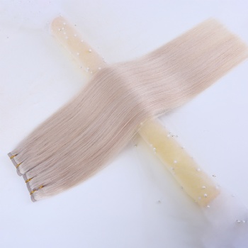 Color 60 Platinum Blonde Full Ends Flat Weft Hair Extension