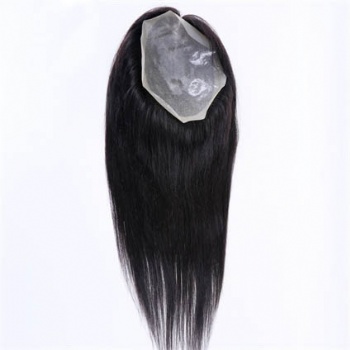 Indian Remy Hair Off Black Straight 18＂PU Topper