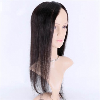 Indian Remy Hair Off Black Straight 18＂PU Topper