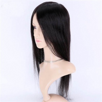 Indian Remy Hair Off Black Straight 18＂PU Topper