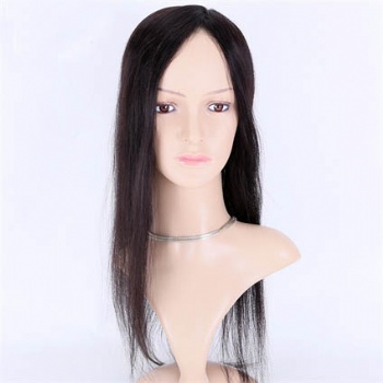 Indian Remy Hair Off Black Straight 18＂PU Topper