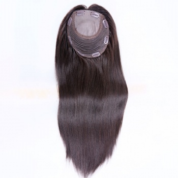 7X8＂ Stock Full End Chinese Remy Hair Silk Wefted Toppers