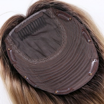 7X8＂Double Drawn Brown with Dark Roots Straight Silk Wefted Toppers