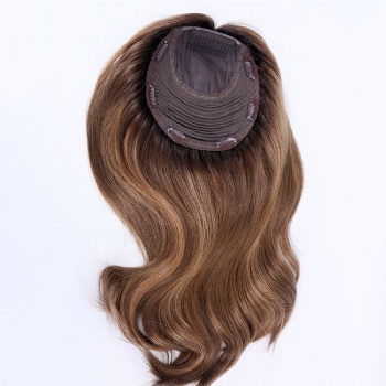 7X8＂Double Drawn Brown with Dark Roots Wave Silk Wefted Toppers