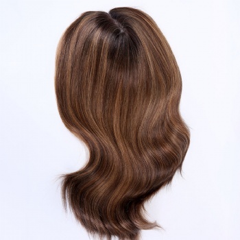 7X8＂Double Drawn Brown with Dark Roots Wave Silk Wefted Toppers