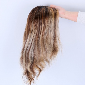 7X8＂Balayage Ombre Brown Blonde Silk Wefted Toppers