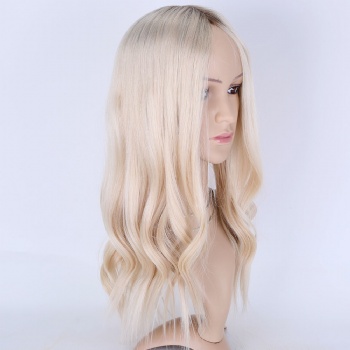 7X8“ Mix White Blonde with Brown Roots Silk Base Toppers