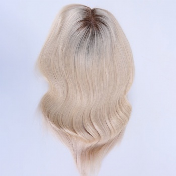 7X8“ Mix White Blonde with Brown Roots Silk Base Toppers