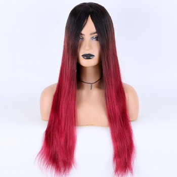 8X9＂Ombre Black Red Copper Brazilian Hair Silk Wefted Toppers