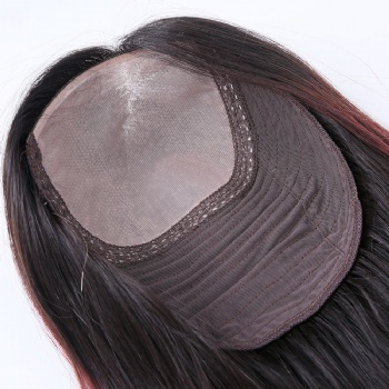 8X9＂Ombre Black Red Copper Brazilian Hair Silk Wefted Toppers