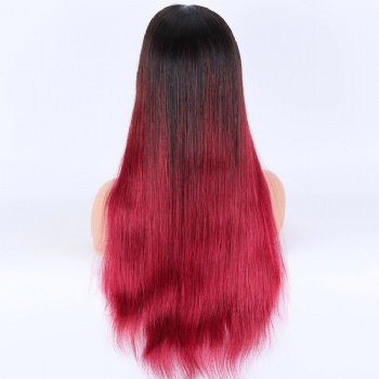 8X9＂Ombre Black Red Copper Brazilian Hair Silk Wefted Toppers