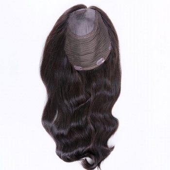 9X9＂Indian Remy Hair Natural Black Silk Wefted Toppers