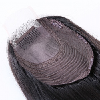 9X9＂Natural Black Brazilian Hair Silk Wefted Toppers