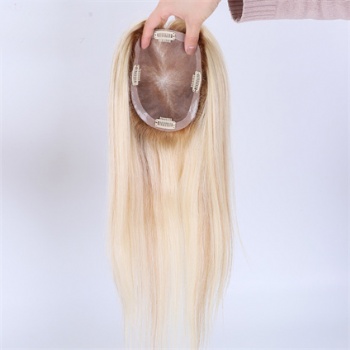 Bleach Blonde Highlight Brown Straight 5X6.5＂Mono Toppers