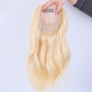 6X6＂Brazilian Hair Bleach Blonde Silk Wefted Toppers