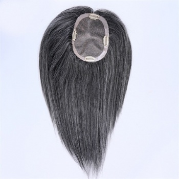 Stock Piece Brazilian Hair Off Black Mix White 5X6.5＂Mono Toppers