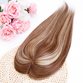 5X5＂Virgin Hair Brown Highligt Blonde Silk Base Toppers