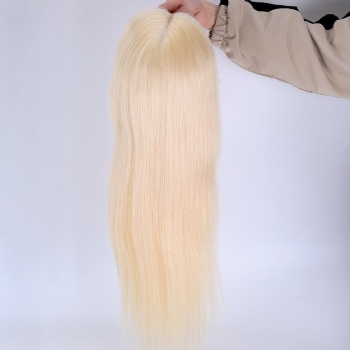 Bleach Blonde Brazilian Hair 7X8＂Weft With 4x4＂Lace Front Toppers