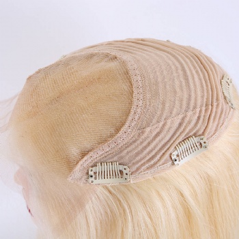 Bleach Blonde Brazilian Hair 7X8＂Weft With 4x4＂Lace Front Toppers