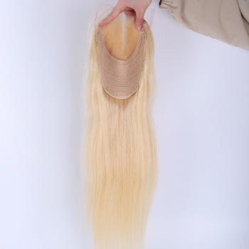 Bleach Blonde Brazilian Hair 7X8＂Weft With 4x4＂Lace Front Toppers