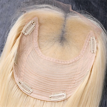 Bleach Blonde Straight 7X8＂Weft With 4x4＂Lace Front Toppers