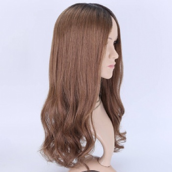 [Stock Unit]20in Dark Rooted Brown, 4x5 Monofilament Top Wig