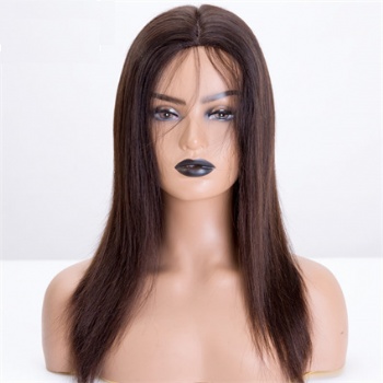 14in Full Hand Tied Slavic Virgin Hair Black Brown Shade, 4x4 Silk Base  Glueless Jewish Wig