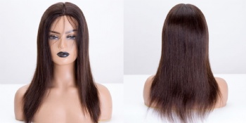 14in Full Hand Tied Slavic Virgin Hair Black Brown Shade, 4x4 Silk Base  Glueless Jewish Wig