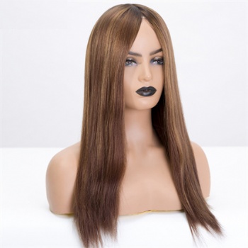 16in Brown Highlighted with Dark Root Double Drawn, 4x4 Silk Base Jewish Wigs