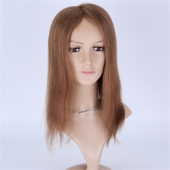 14in Medium Golden Brown Slavic Virgin Hair, 5x5 Silk Base Medical Wigs