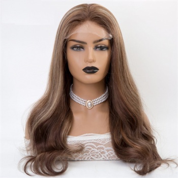 Dark Golden Brown Highlight Blonde Hair, 4x4 Silk Base Full Tied Medical Wigs