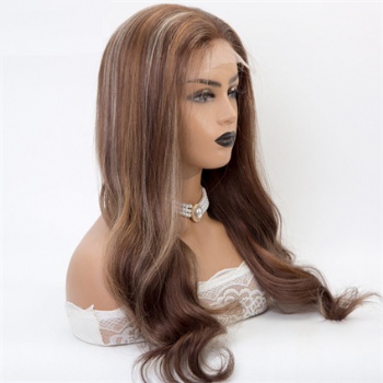 Dark Golden Brown Highlight Blonde Hair, 4x4 Silk Base Full Tied Medical Wigs