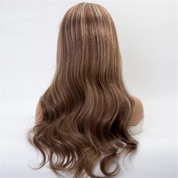 Dark Golden Brown Highlight Blonde Hair, 4x4 Silk Base Full Tied Medical Wigs