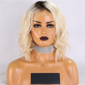 12in BOB Dark Rooted Blonde Body Wave, 13x4 Lace Front Wig